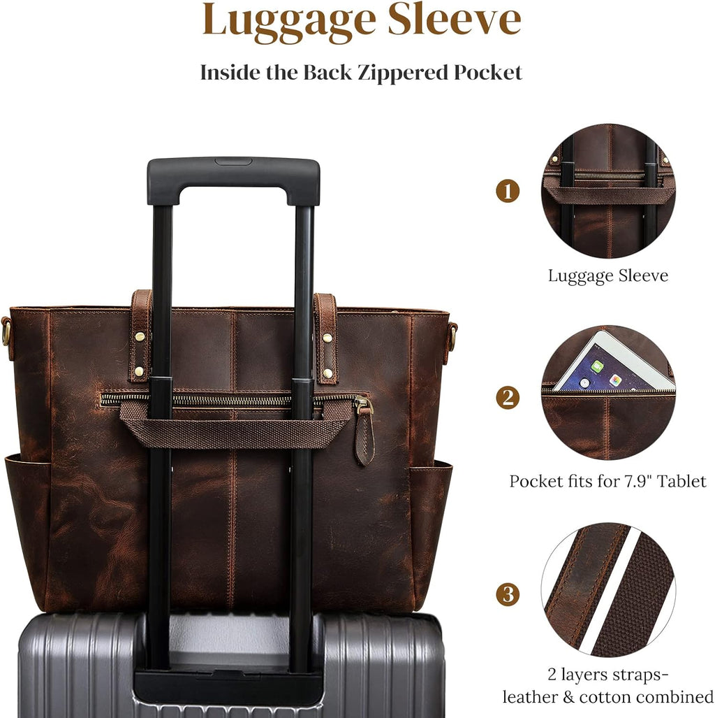 S-ZONE Women Genuine Leather Tote Bag Large Shoulder Purse Vintage Crossbody Work Handbag