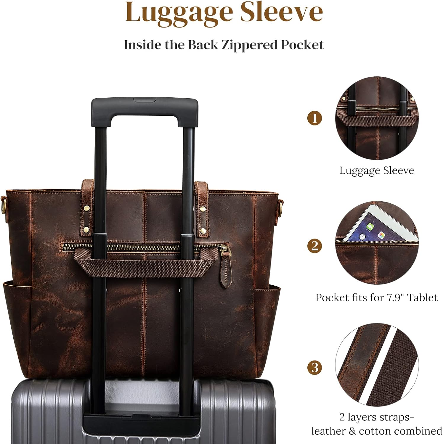 S-ZONE Women Genuine Leather Tote Bag Large Shoulder Purse Vintage Crossbody Work Handbag