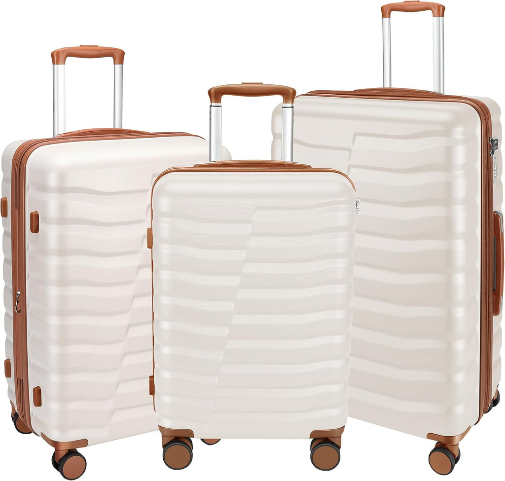 WireHot Lightweight Luggage with Spinner Wheels & YKK Zipper, 3-Piece Suitcase ABS+PC Hardside Luggage Set with TSA Lock for Women Men, Apricot Off White (20+24+28 inch)