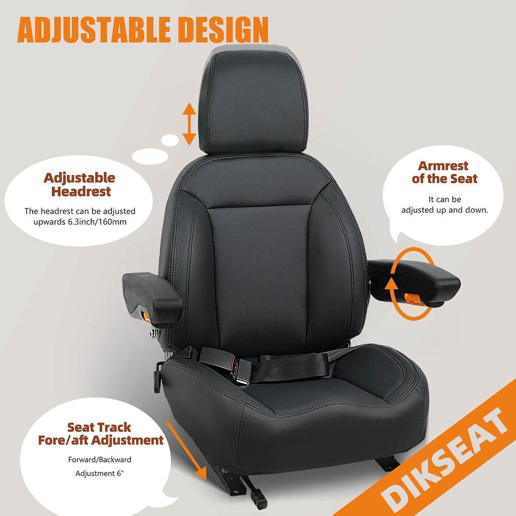 Universal Zero Turn Mower Seat,Forklift Tractor Seat with Safety Seatbelt,Micro Switch,Adjustable Backrest,Headrest Armrests Fits Zero Turn Seat Skid Steer Loader Dozer Telehandler(Black)