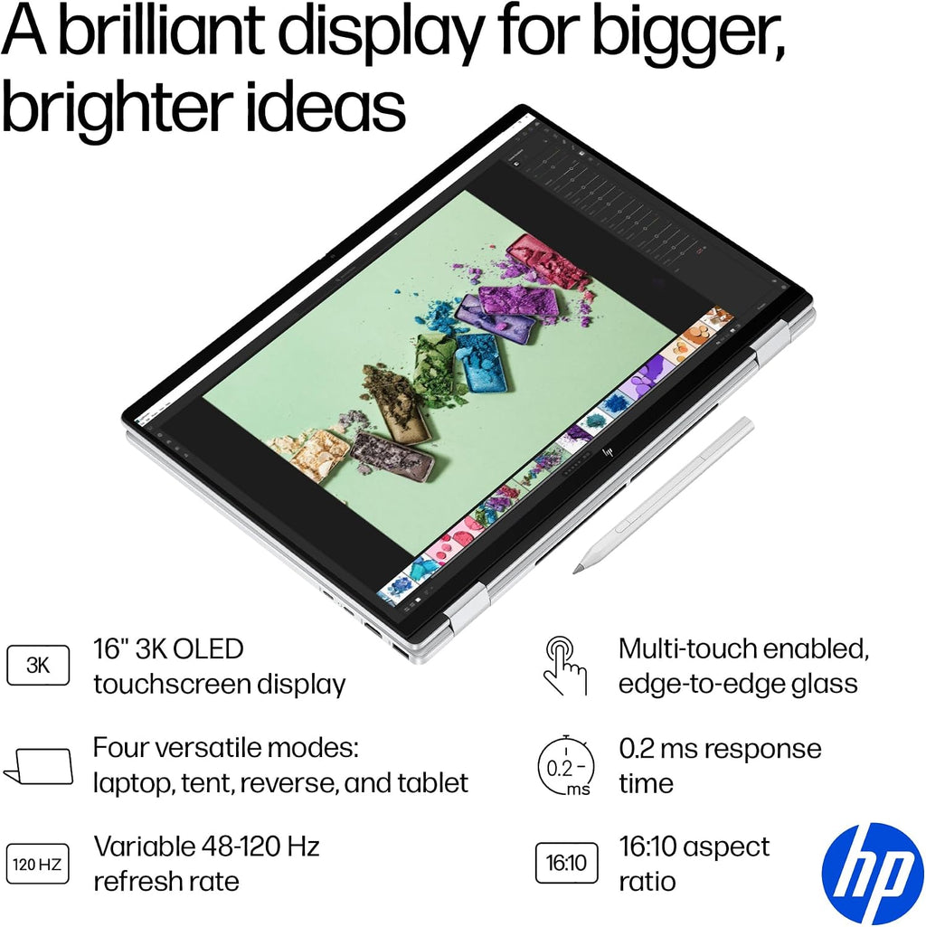 HP OmniBook 7 Flip 16' 2-in-1 Copilot+ AI PC Laptop, 3K OLED Touch, Intel Evo Platform 8-Core Ultra 7 258V(>Ultra 9 185H), WiFi 7, Backlit KB, W Pen & 128GB PSD, Win11 Home(32GB|1TB SSD)