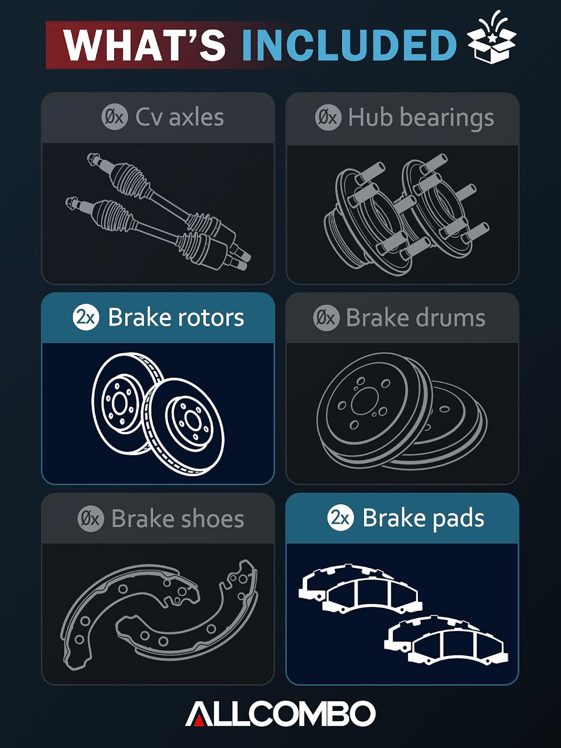 Allcombo 12.99' Rear Brake Kit for 2001 2002 2003 2004 2005 2006 Chevy Avalanche Silverado Suburban GMC Sierra Yukon XL 1500, Cadillac Escalade Brakes and Rotors Kit, Brake Pads and Rotors Replacement