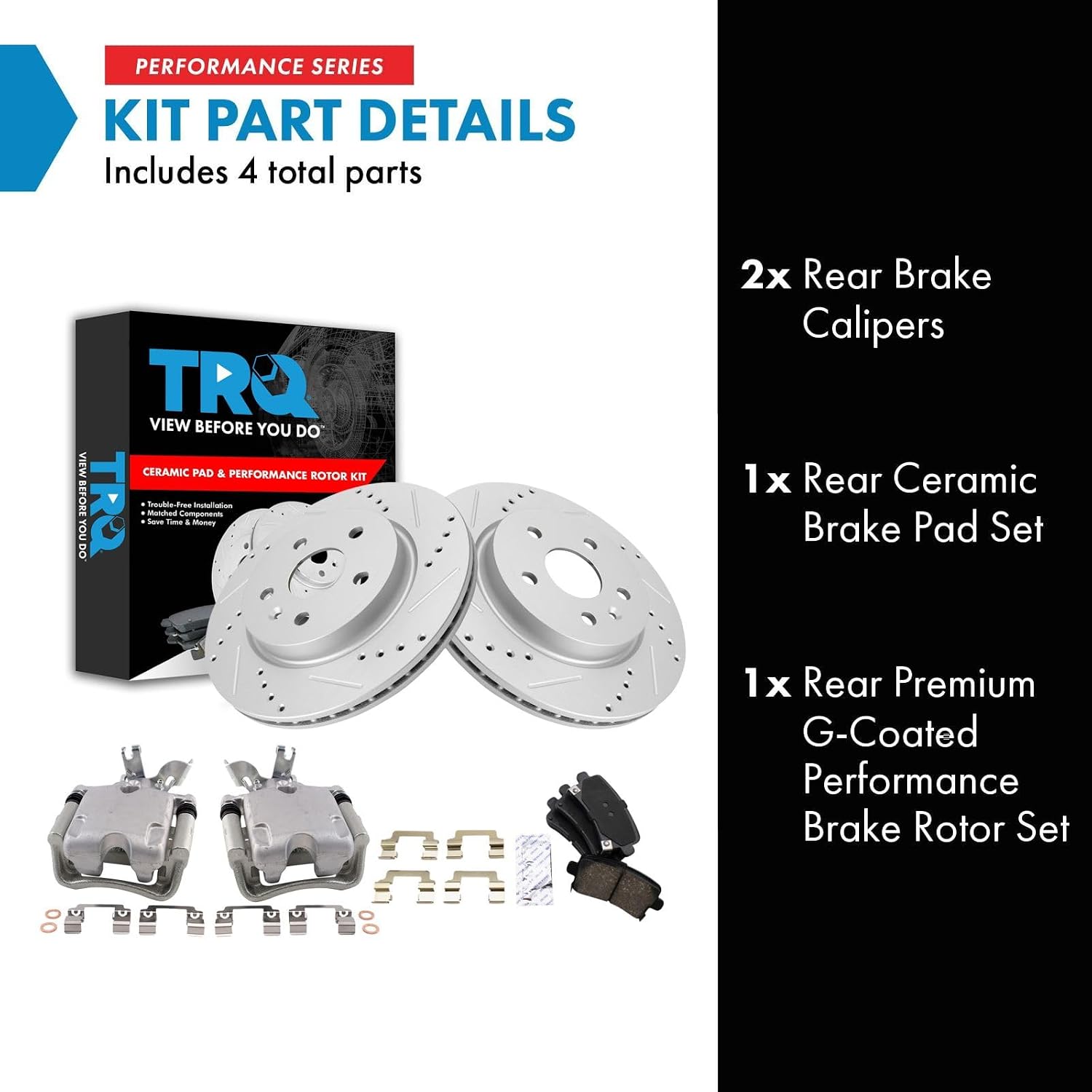 TRQ Performance Rear Brake Pad and Rotor Set Ceramic Vented Coated Rotors Calipers Compatible with 2014-2015 Chevrolet Malibu