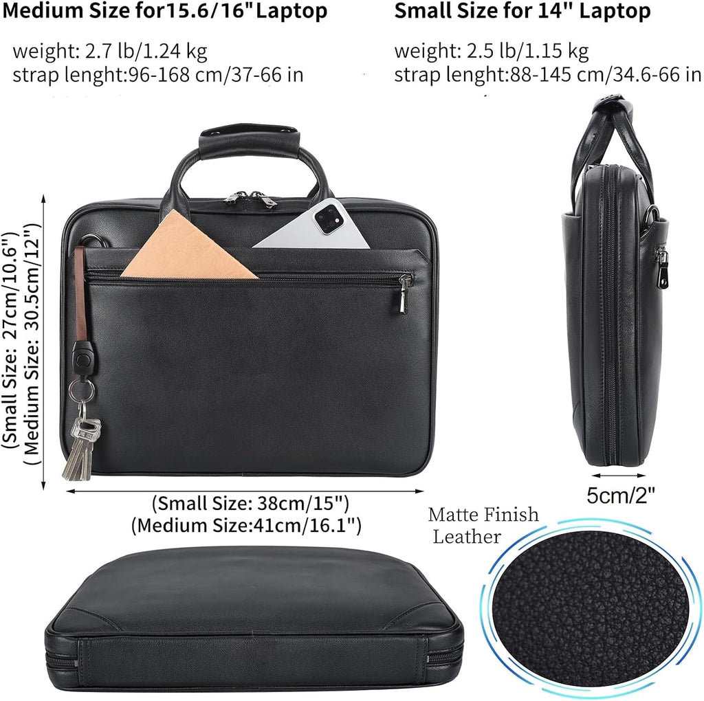 Leather Slim Briefcase for Men 14' - 16' Laptop Crossbody Messenger Bag Business Work Lawyer Attache Case