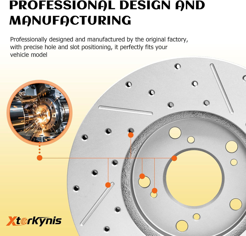 Front Brake Kit, Drilled and Slotted Brake Rotor with Ceramic Pads for Chevy Avalanche Express Silverado Suburban Savana 1500 2500 3500 Hd, Gmc Sierra Yukon Xl 1500 2500 3500 Hd, Hummer H2