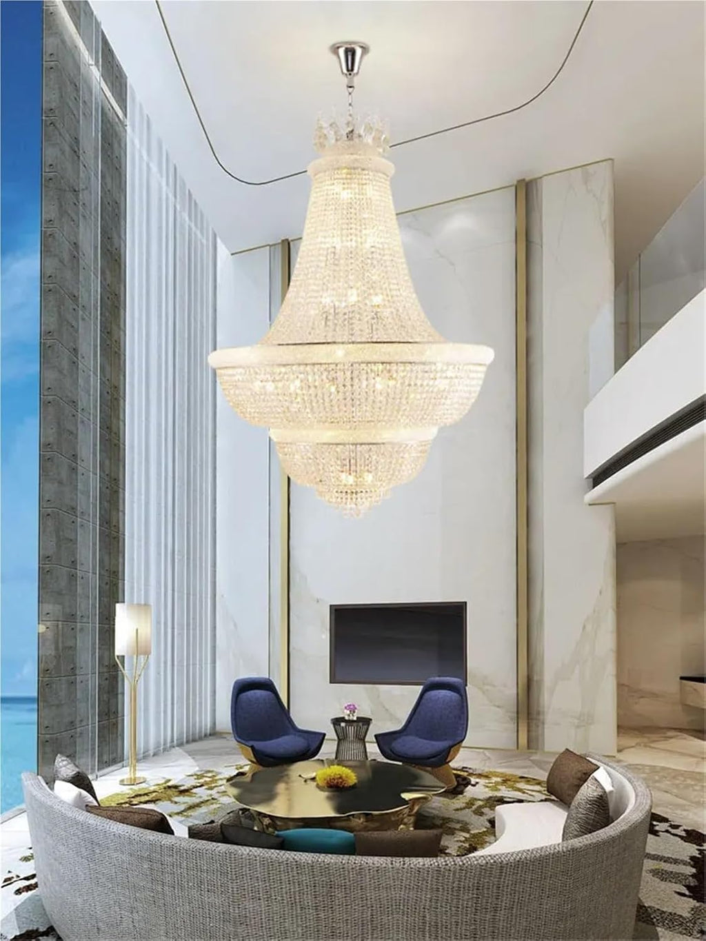 Dimmable LED K9 Crystal Gold Silver Chandelier Lighting Hanging Light Suspension Luminaire Lampen for Living Room Staircase,Dining Light Fixtures