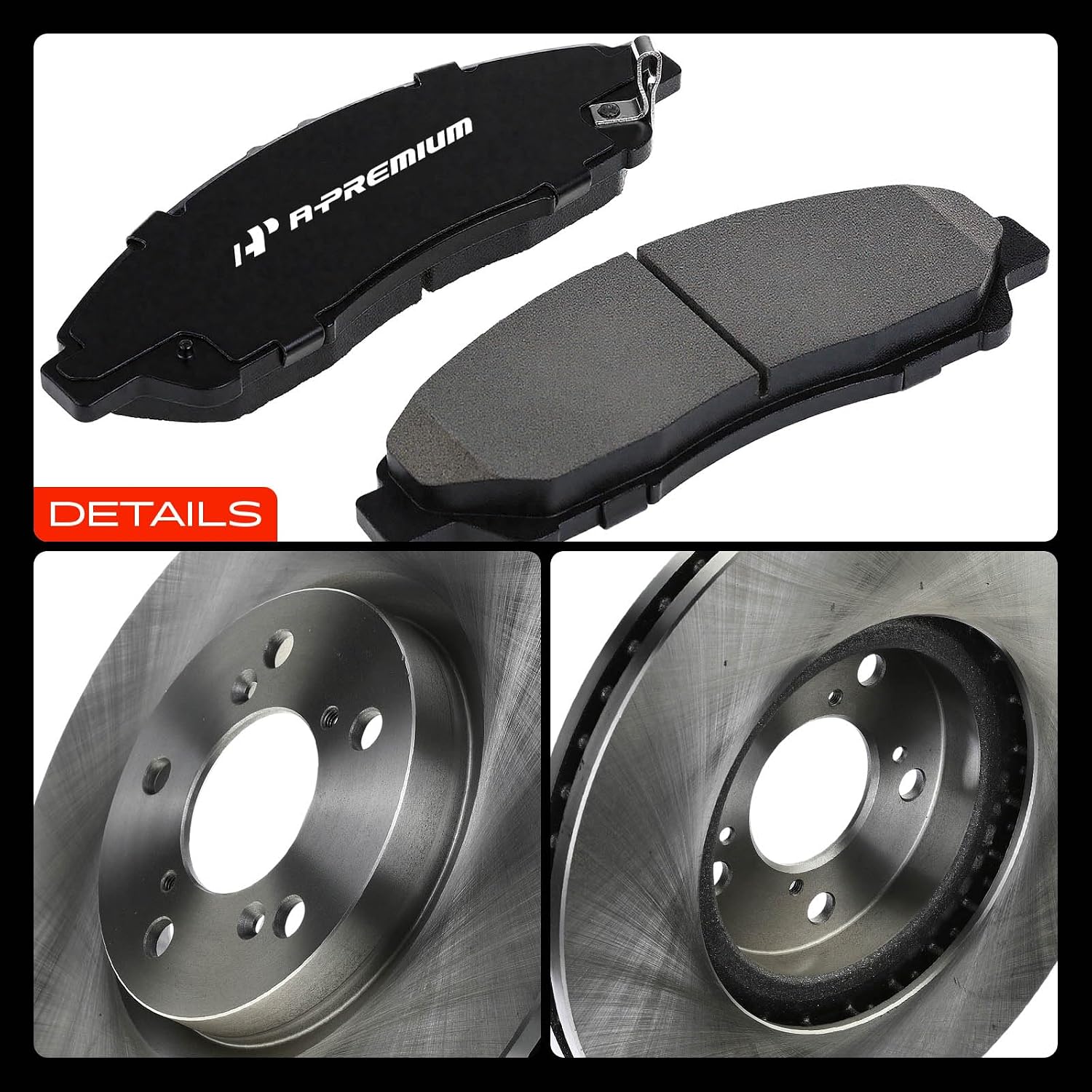 A-Premium Front Vented & Rear Solid Disc Brake Rotors + Ceramic Pads Kit Compatible with Honda and Acura Models - Pilot 2009-2015, MDX 2007-2013, ZDX 2010-2013, 12-PC Set