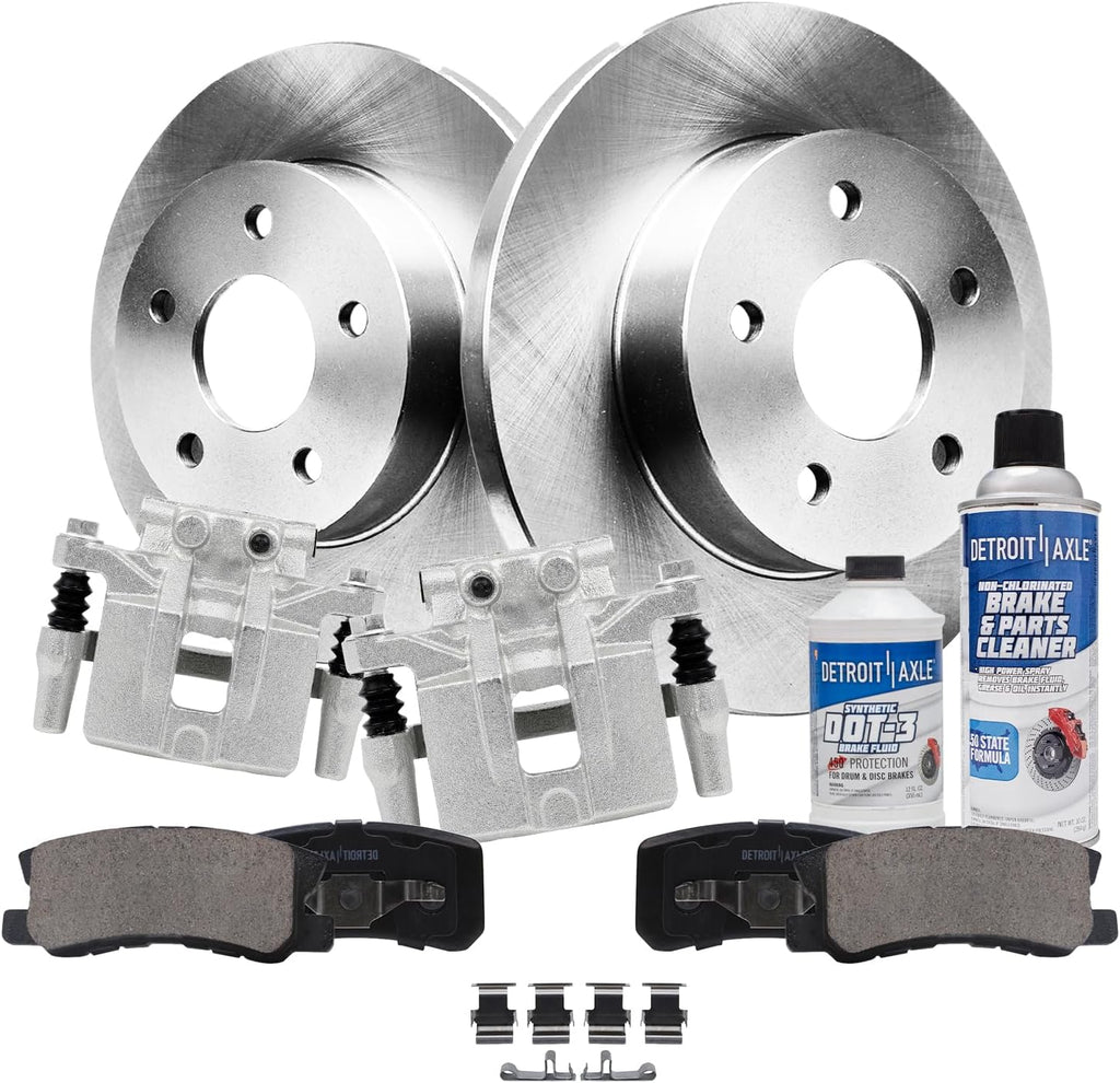 Detroit Axle - Rear Disc Brake Rotors Pads Calipers w/Bracket Kit Replacement for Dodge Caliber Mitsubishi Lancer Outlander Sport RVR - 8pc Set