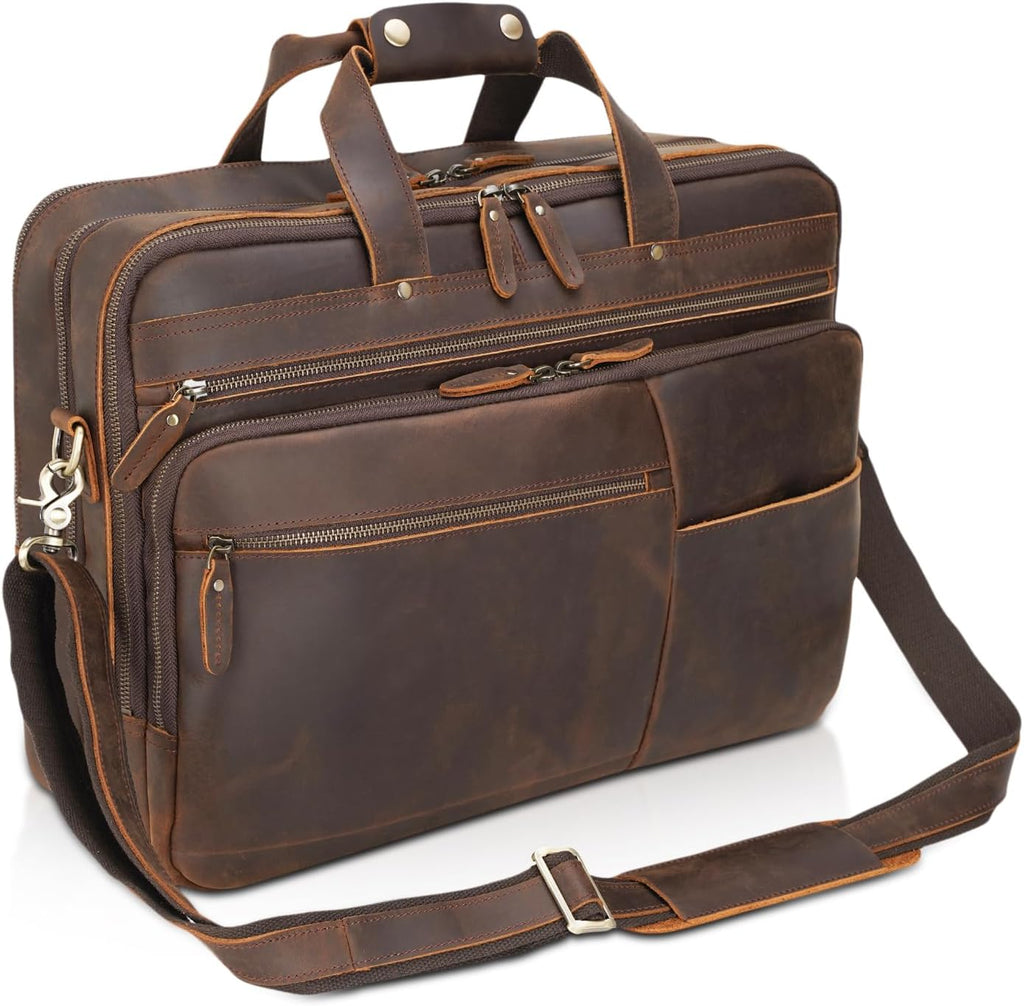 Polare X-Large 18' Full Grain Leather Briefcase For Men Business Travel Case Messenger Bag Fits 17.3' Laptop