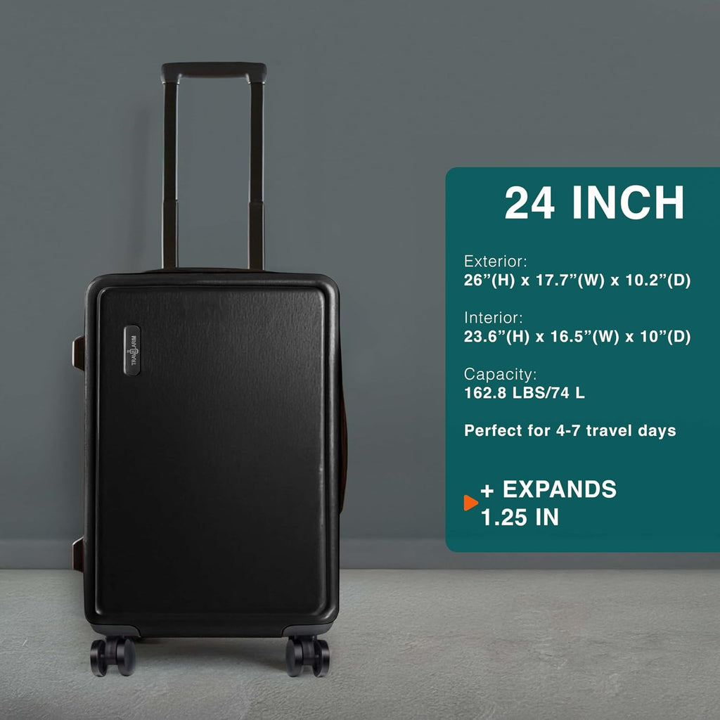 TRAVELARIM Luggage Sets, Suitcases with Wheels Spinner, Durable Hard Shell Suitcase Set, Expandable Travel Suitcase, 3 Piece Set (20'/24') Suitcase, Jet Black