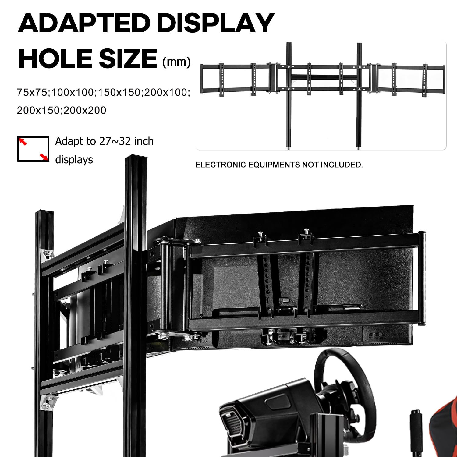 Anman 8040 Aluminum Profile Racing Simulator Cockpit with Triple Monitor Mount and Red Seat,Fit for Logitech, for Thrustmaster,for Moza Direct Drive Steering Wheel Cockpit Excluding electronic devices