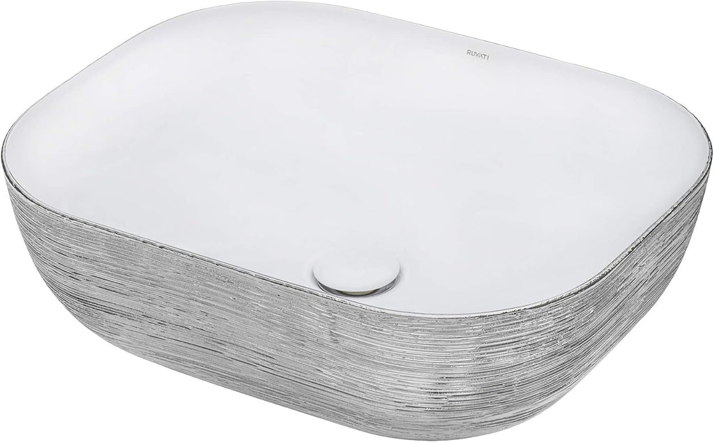 Ruvati 20 x 16 inch Bathroom Vessel Sink Silver Decorative Art Above Vanity Counter White Ceramic Vessel Sink - RVB2016WS | Rectangle Sink, Small Vessel Sinks, Bathroom Sink Countertop