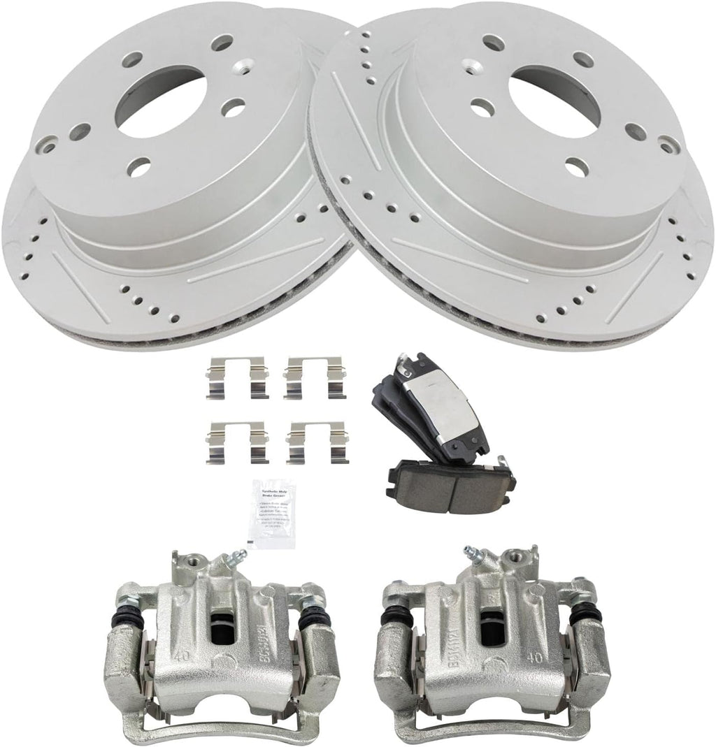 TRQ Performance Rear Brake Pad and Rotor Set Ceramic Vented Coated Rotors Calipers Compatible with 2010-2017 Chevrolet Equinox GMC Terrain