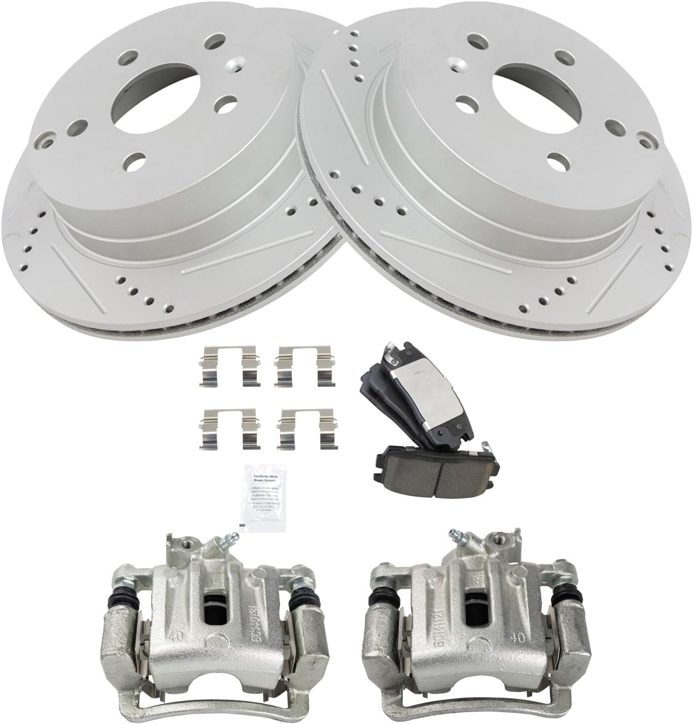 TRQ Performance Rear Brake Pad and Rotor Set Ceramic Vented Coated Rotors Calipers Compatible with 2010-2017 Chevrolet Equinox GMC Terrain