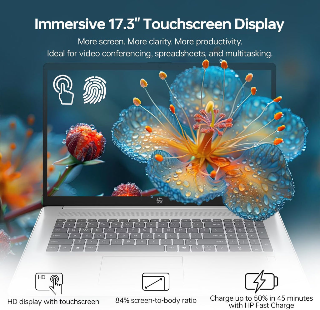 HP Pro Business Copliot AI Laptop PC, 17.3' Touchscreen, Ultra 7 255U, 16GB DDR5, 1TB SSD, Wi-Fi 6, Webcam, Backlit Keyboard, Fingerprint Reader, Bundle with PCO Laptop Cooler