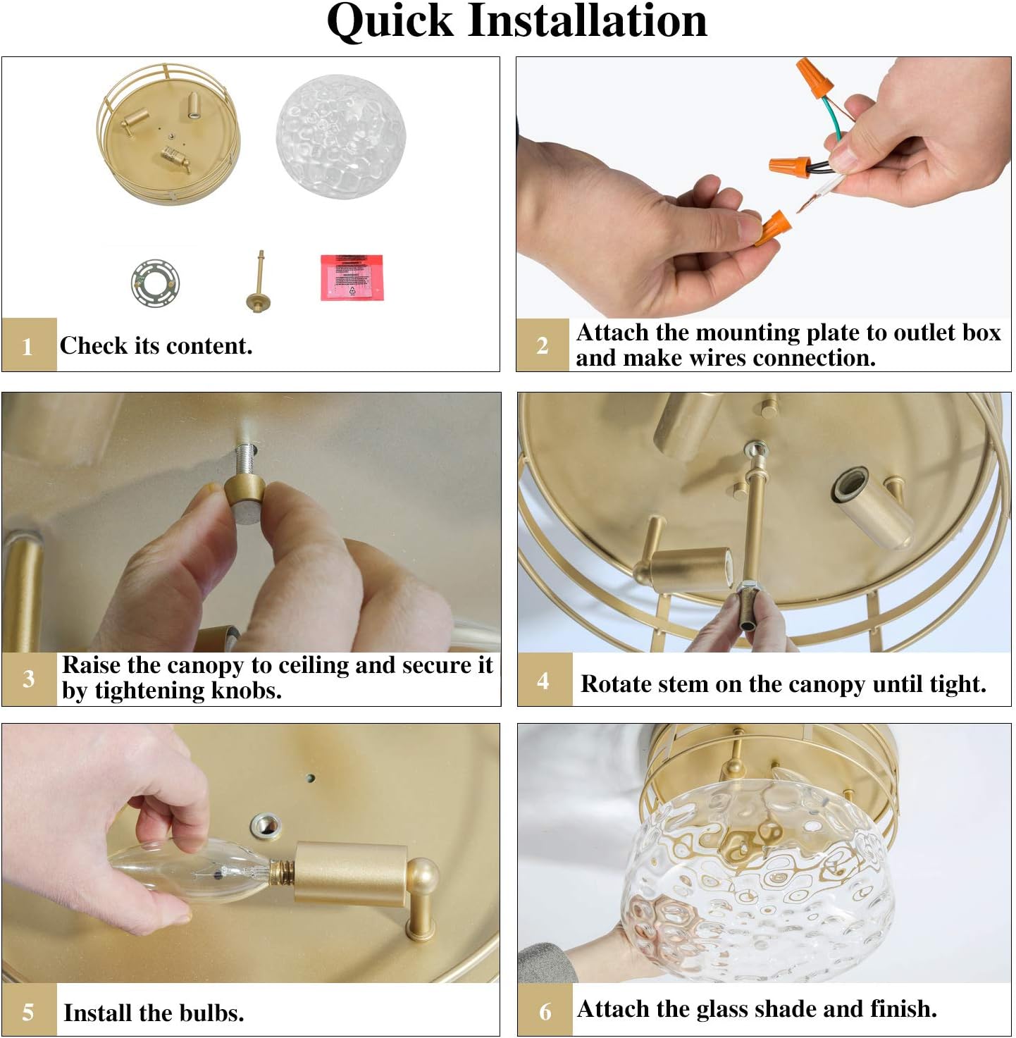 KSANA Gold Modern Flush Mount Ceiling Light Fixture with Water Ripple Glass for Bedroom, Hallway, Kitchen, Dining & Living Room, Foyer and Bathroom