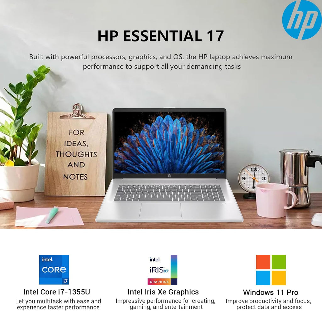 HP 17 Touchscreen Laptop Computer, 17.3' HD+ Touch Screen Laptop Notebook PC, Intel 10-Core i7, 64GB RAM 2TB SSD, Windows 11 Pro, 10 Key Backlit Keyboard, Fingerprint Reader, Wi-Fi 6