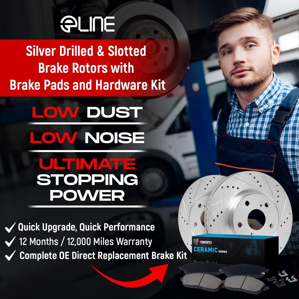 R1 Concepts Front Brake Kit Fits 2018-2020 Buick Enclave, Chevrolet Traverse; 2019-2020 Chevrolet Blazer; 2017-2020 GMC Acadia| Ceramic Pads, Drilled Slotted Rotors| Hardware| 12.6' Front
