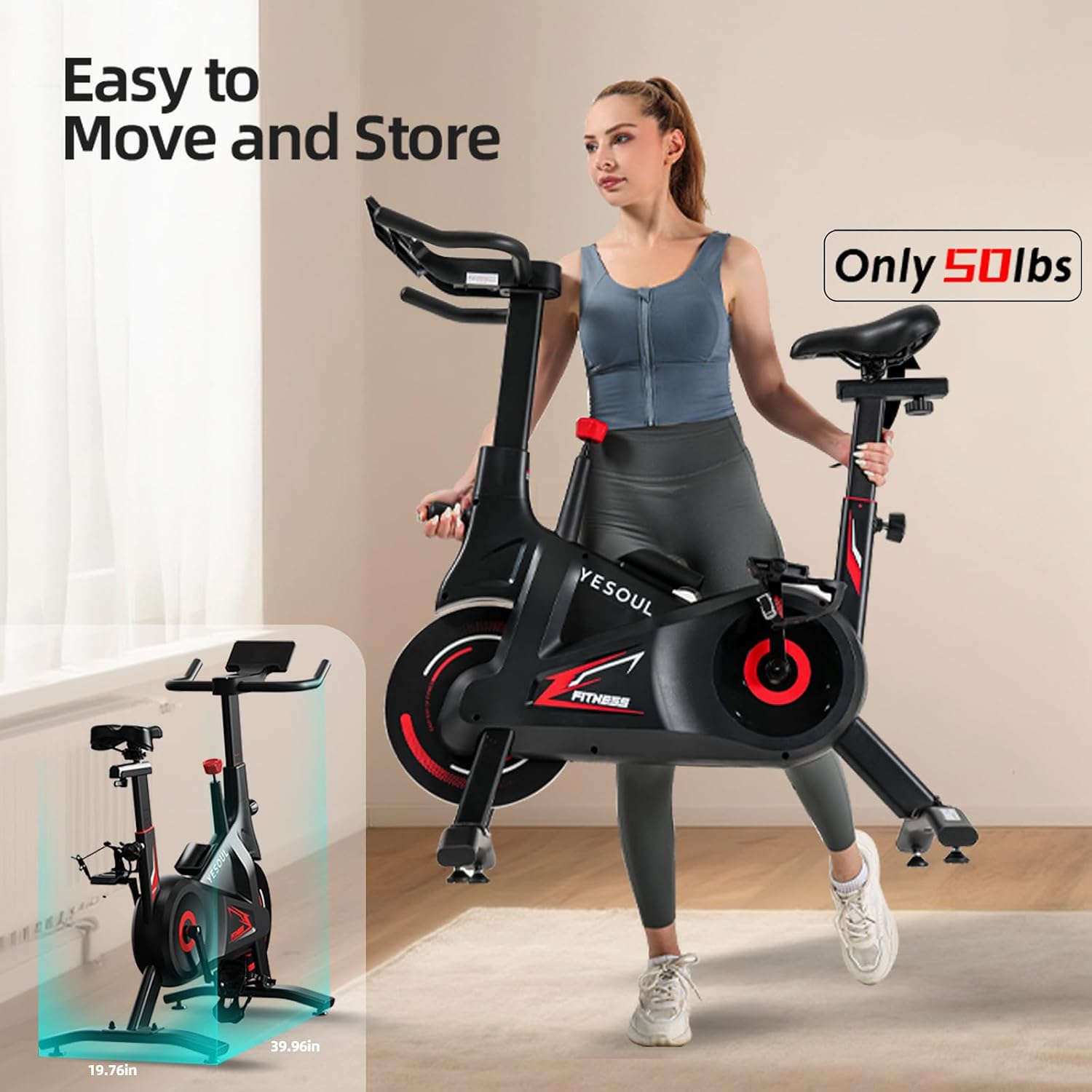Yesoul Black Exercise Bike for Home, Low Noise Indoor Cycling Bike for Home Gym Electric Stationary Bike with Tablet Mount & Comfortable Seat Cushion for Women Apartment Workout Bike for Fitness
