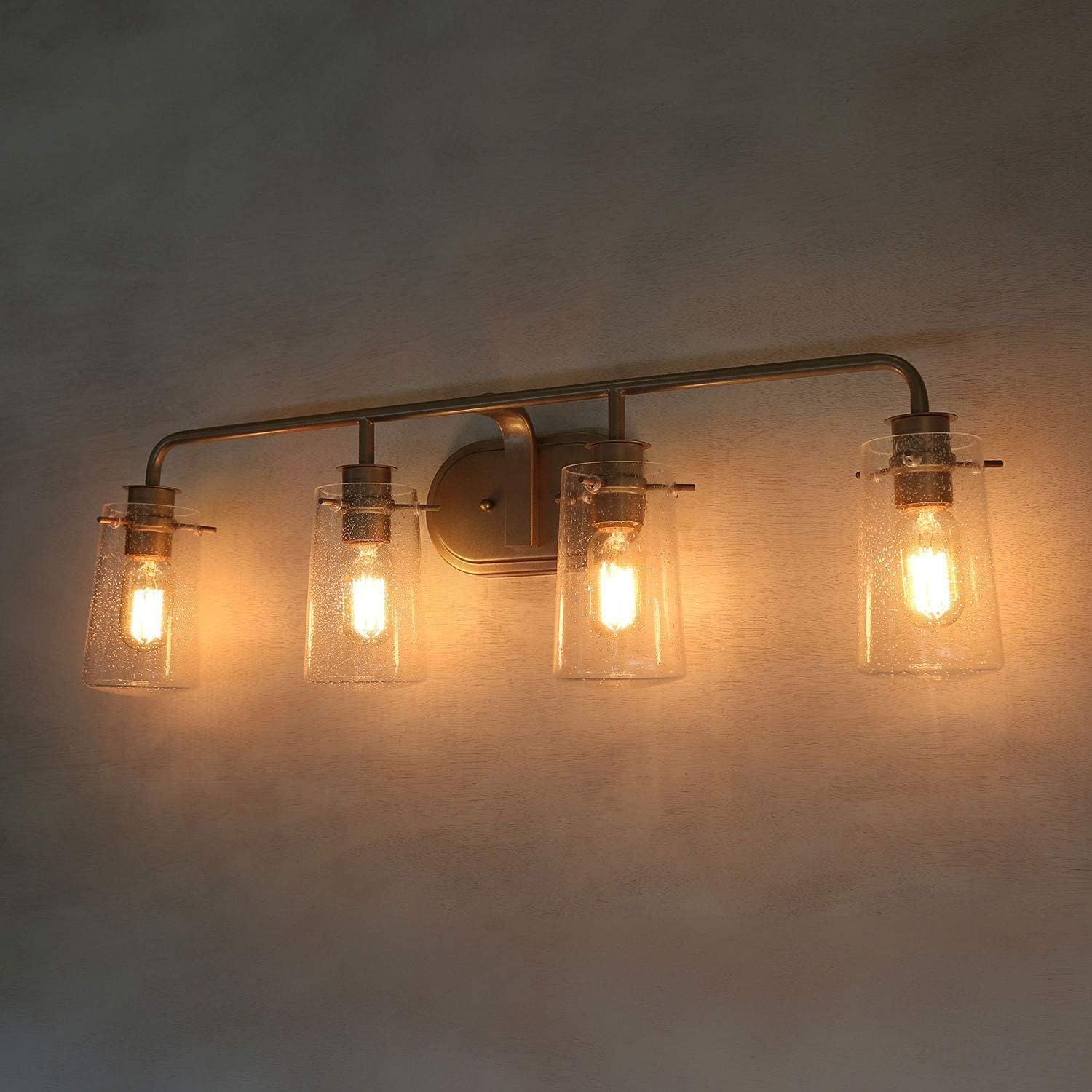 KSANA Vanity Lights, Bathroom Fixtures Over Mirror in Antique Brass Metal Finish with Clear Bubbled Glass Shades, Mid-Century Wall Sconce for Dressing Rooms