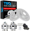 TRQ Performance Rear Brake Pad and Rotor Set Ceramic Coated Drilled Slotted Rotors Calipers Compatible with 2009-2012 Dodge Journey