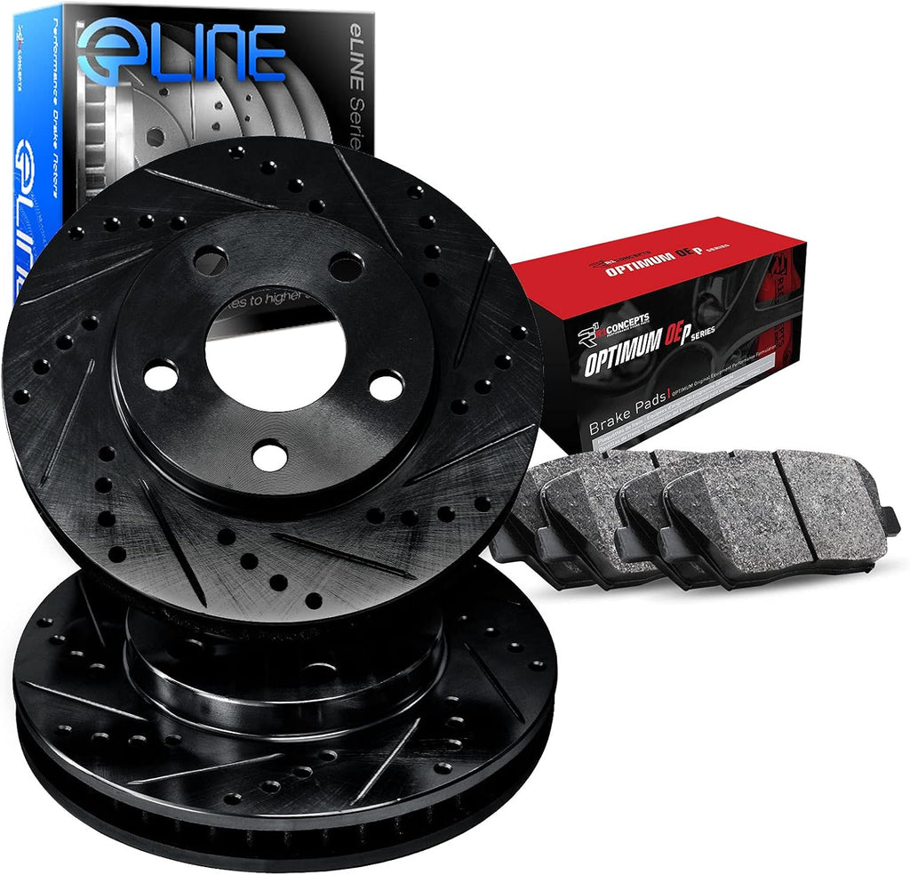 R1 Concepts Rear Brake Kit Fits 2003-2011 Saab 9-3| Optimum Oep Brake Pads and Drilled Slotted Brake Rotors| 11.5' Rear