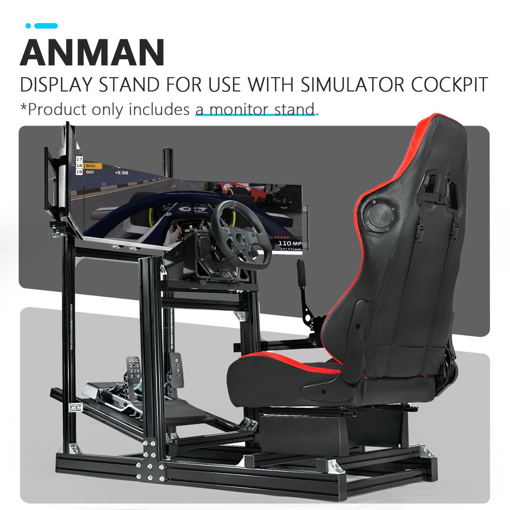 Anman Racing Simulator Cockpit Monitor Stand Fit for Logitech G29 G923, for Thrustmaster T248, for Fanatec Only Suitable Aluminum Racing Cockpit Without Wheel,Pedal