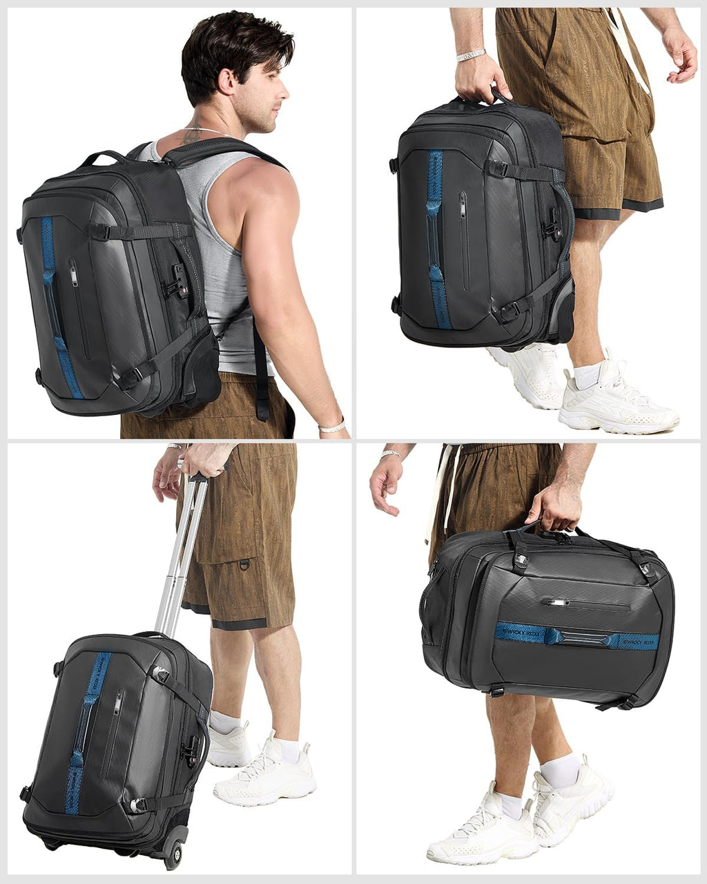 Backpack with wheels,Rolling laptop backpack with 2 Packing Cubes,Water-Resistant,Carry-On Luggage Suitcase for Men Adults to Travel, Commuting,Black