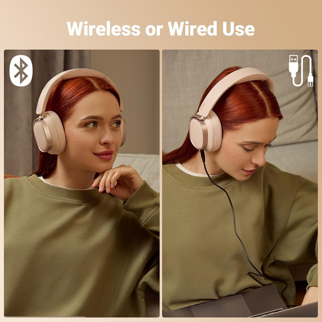 Edifier Active Noise Cancelling Headphones, Over Ear Bluetooth Headset, 92H Playtime Wired & Wireless Hi-Res Audio Certified, Fast Charging Clear Calls for Home Office Travel (Pink)