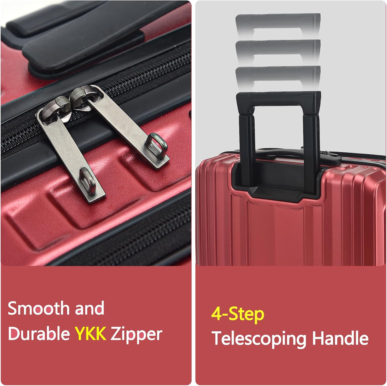 TydeCkare 16' Carry on Luggage with 2 Laptop Compartments, Lightweight Hardshell ABS+PC Suitcase with Dual Control TSA Lock, with YKK Zipper, 4 Spinner Silent Wheels, for Business Travel, Wine Red
