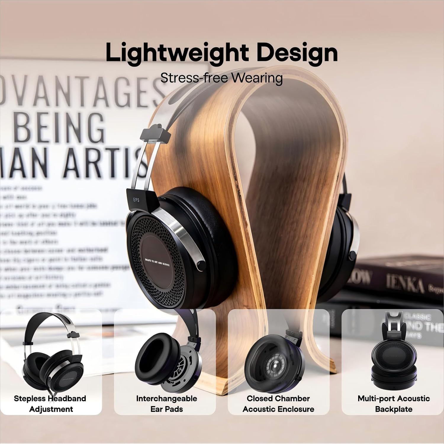 Linsoul SIMGOT EP5 Over-Ear Headphones, 50mm Ultra-Magnetic Drivers, Innovative Closed-Back HiFi Monitor, Dual 3.5mm TRS Detachable Cable + Tripowin Nova Monitor Headphone Cable(XLR, Black)