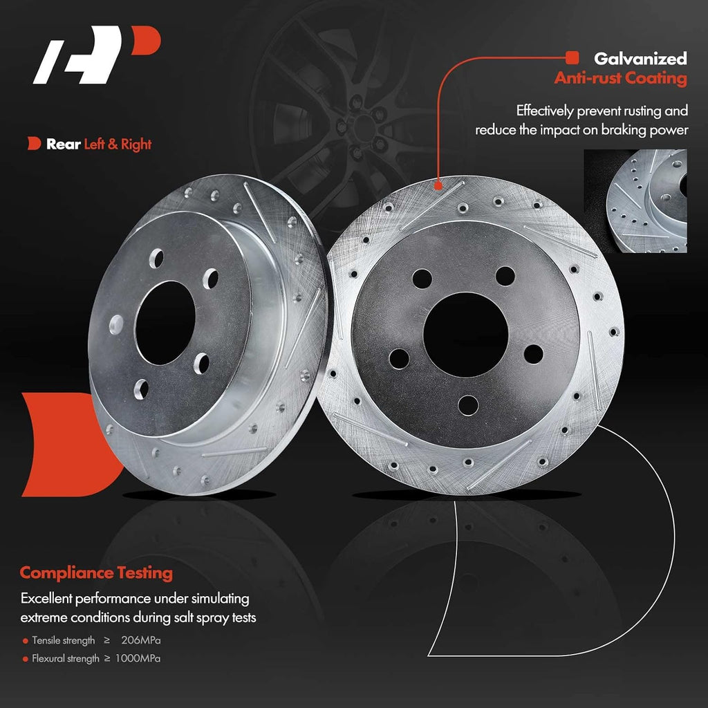A-Premium 10.94 in(278 mm) Rear Drilled and Slotted Disc Brake Rotors + Ceramic Pads Kit Compatible with Buick, Chevy, Oldsmobile & Pontiac - Century, Impala, Monte Carlo, Grand Am, Grand Prix, 6-PC