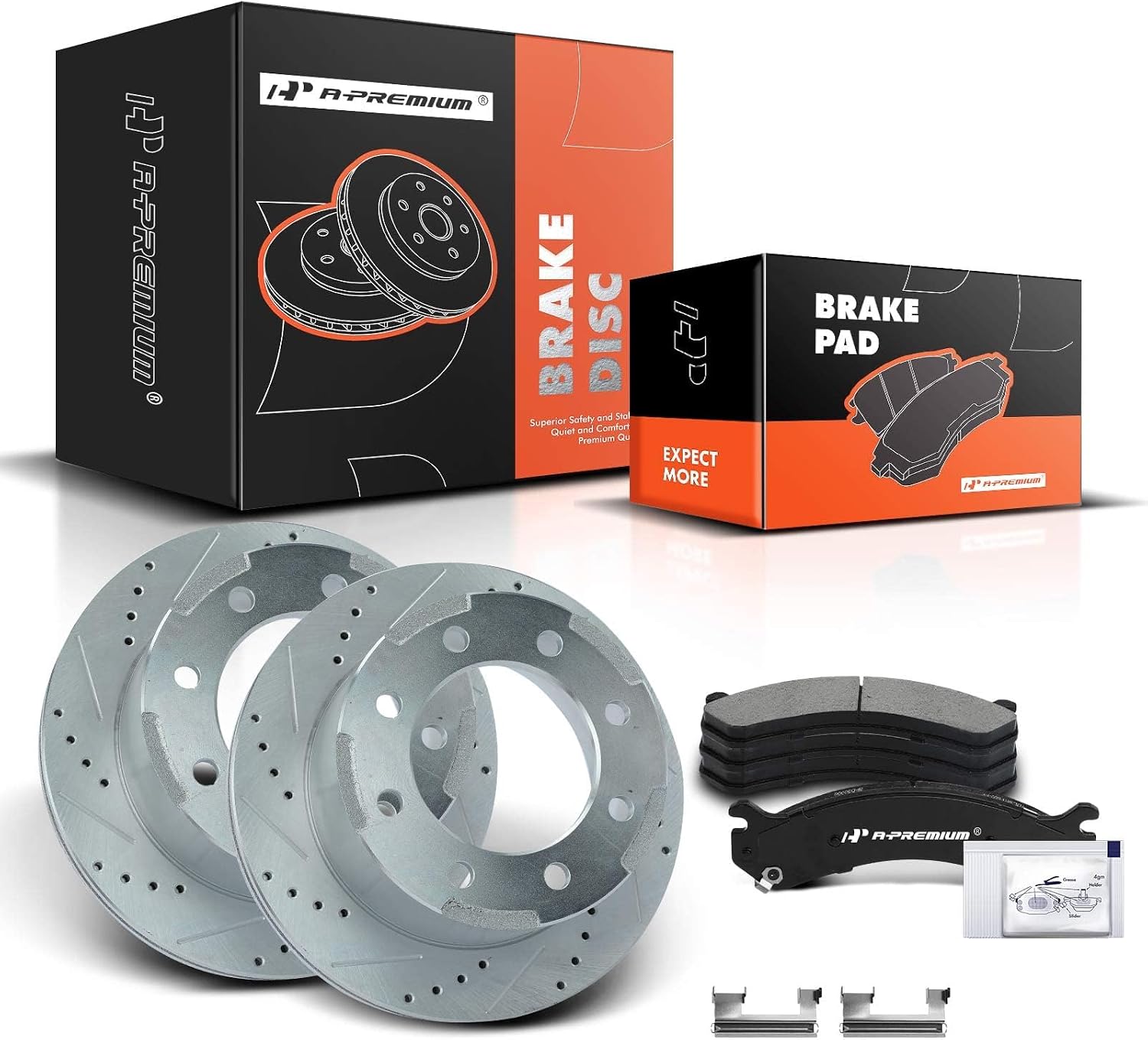 A-Premium 12.80 inch(325 mm) Rear Drilled and Slotted Disc Brake Rotors + Ceramic Pads Kit Compatible with Select Chevy and GMC Models - Silverado 3500, Silverado 3500 HD, Sierra 3500, Sierra 3500HD