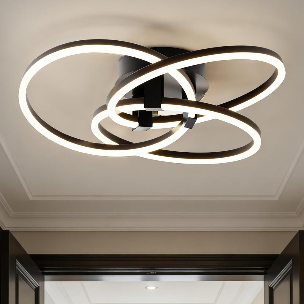 Maxax 3 Ring LED Ceiling Light Fixture, 23'W * 7.5'H, Circle Modern Semi Flush Mount Chandelier, AL Alloy Frame, 45W Dimmable, ETL, for Bedrooms, Living room, Kitchen, Entryway, Hallway, Matte Black