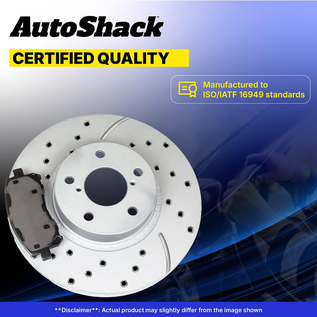 AutoShack Front & Rear Brake Rotors & Premium Pads for Chevrolet, Silverado 2500 HD 2001-2010, 4WD RWD V8 6.0L 6.6L 8.1L - Coated Drilled & Slotted - Silver Matte Finish - TurboGuard