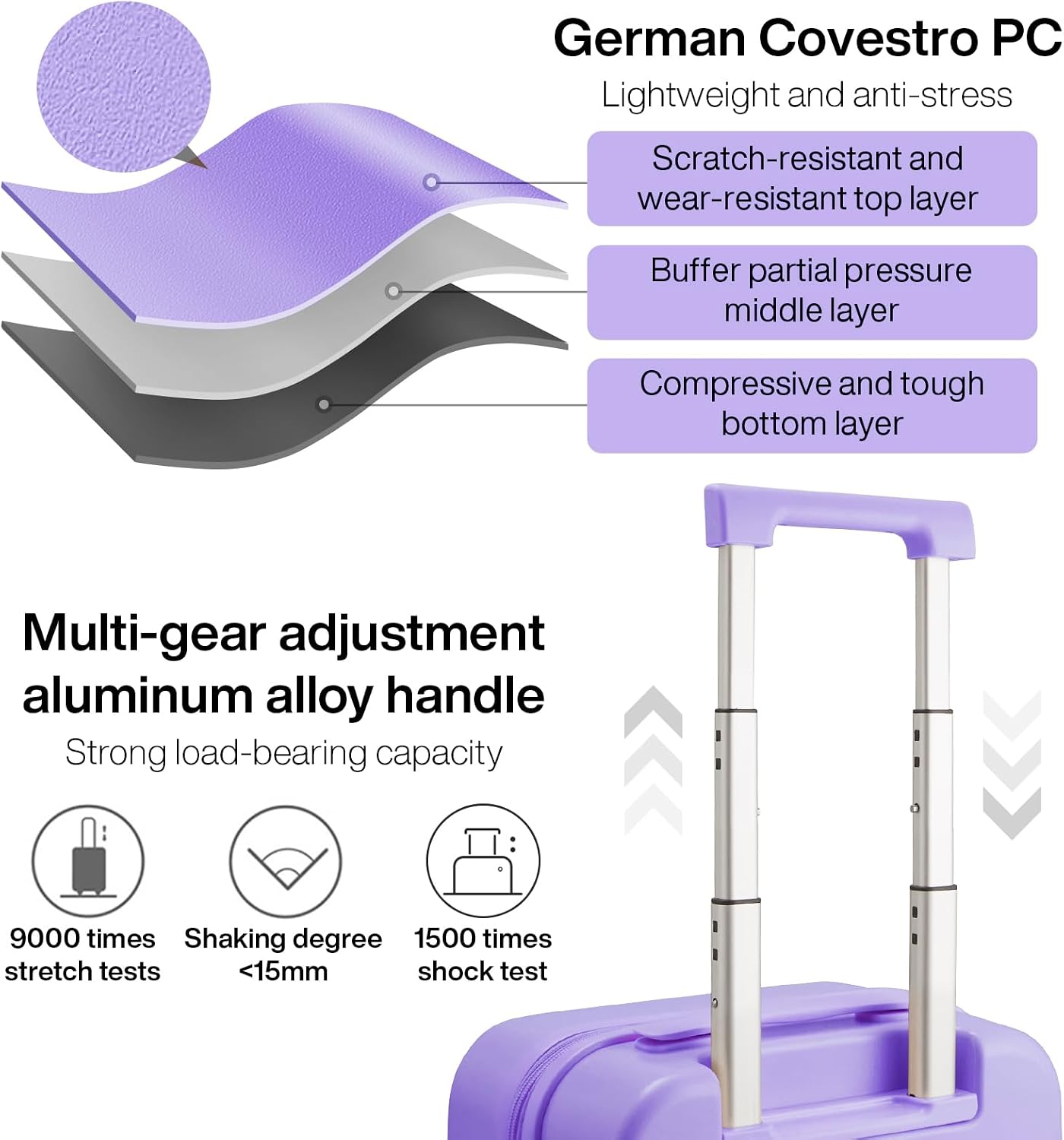 mixi Carry on Luggage, Suitcase with Spinner Wheels 16in Luggage Hardshell Lightweight Rolling Suitcases PC with Cover & TSA Lock, Lilac Purple