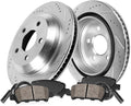 Callahan Brake Parts Rear Brake Kit For Mercedes-Benz GL350 2013-16 |GL450 2014-16 |GL550 2014-16 |GLE43 AMG 2017-19 - Drilled & Slotted Disc Rotors with Ceramic Brake Pads + Sensors, EBYK039104