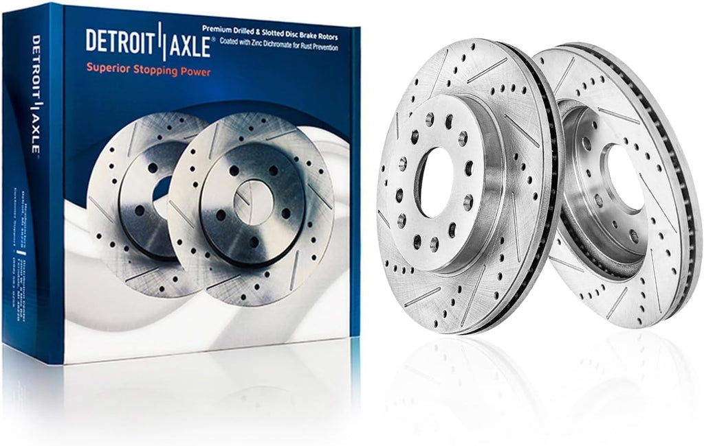 Detroit Axle - Brake Kit for 2018-2020 Buick Enclave 2017-2020 Cadillac XT5, 2020 XT6, Drilled and Slotted Disc Brakes Rotors Ceramic Brake Pads Replacement: 13.58 inch Front & 12.40 inch Rear Rotors