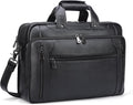 Masa Kawa Black Leather Briefcase for Men, Waterproof 16 Inch Laptop Computer Case, Crossbody Shoulder Messenger Bag for Business Travel, Office Work
