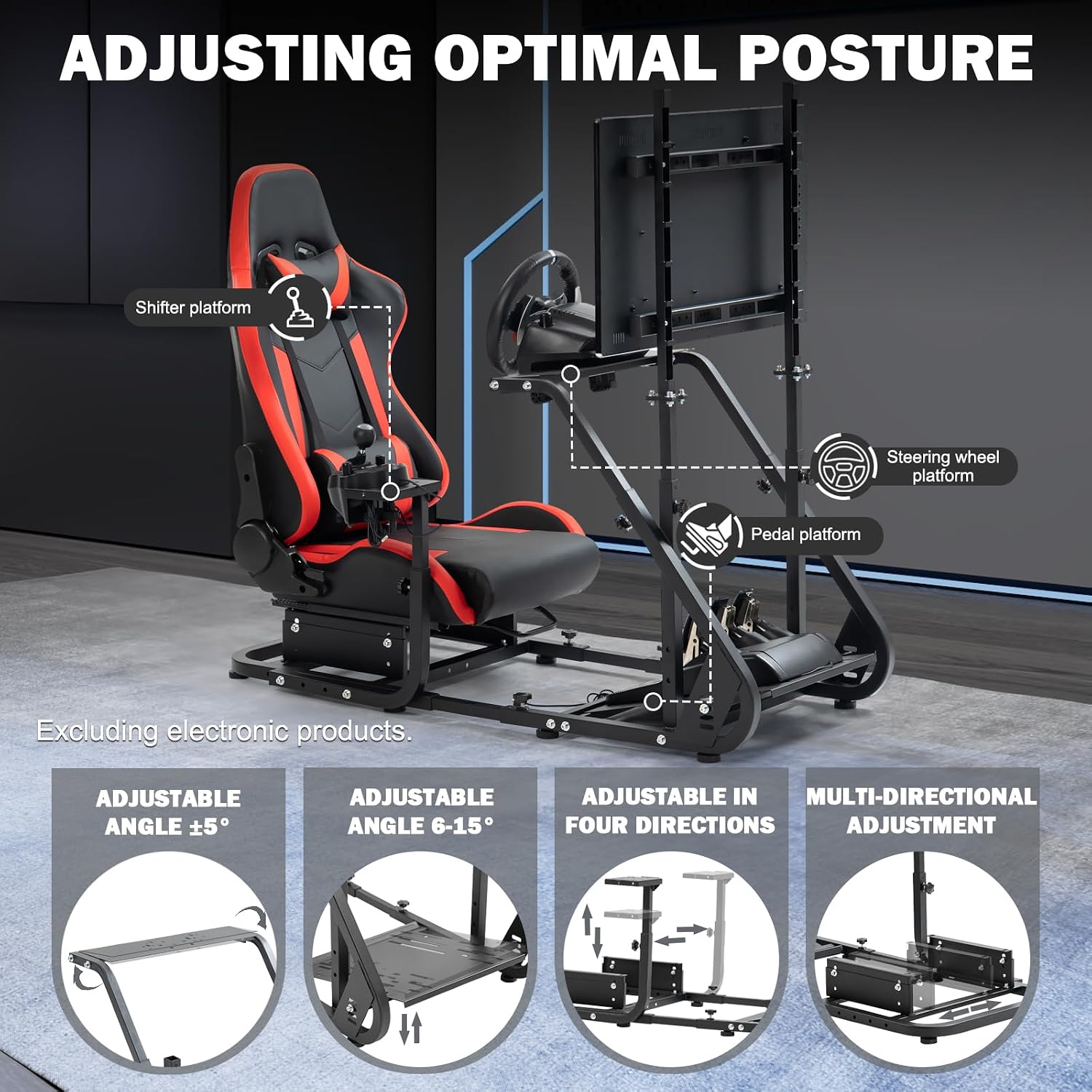 Anman G920 Game Racing Sim Simulator Cockpit with Monitor Stand Fit For Logitech G27 G29, for Thrustmaster T300RS TX T3PA TGT, for Fantec,with Red seat- TV Mount, Not Included Wheel Shifter Pedal