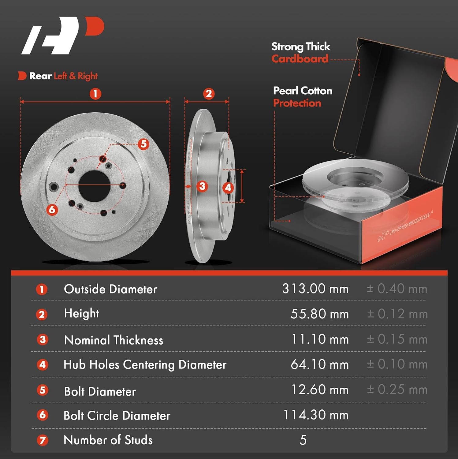 A-Premium Front Vented and Rear Solid Disc Brake Rotors + Ceramic Pads Kit Compatible with Select Honda Models - Pilot 2003 2004 2005 2006 2007 2008, 12-PC Set