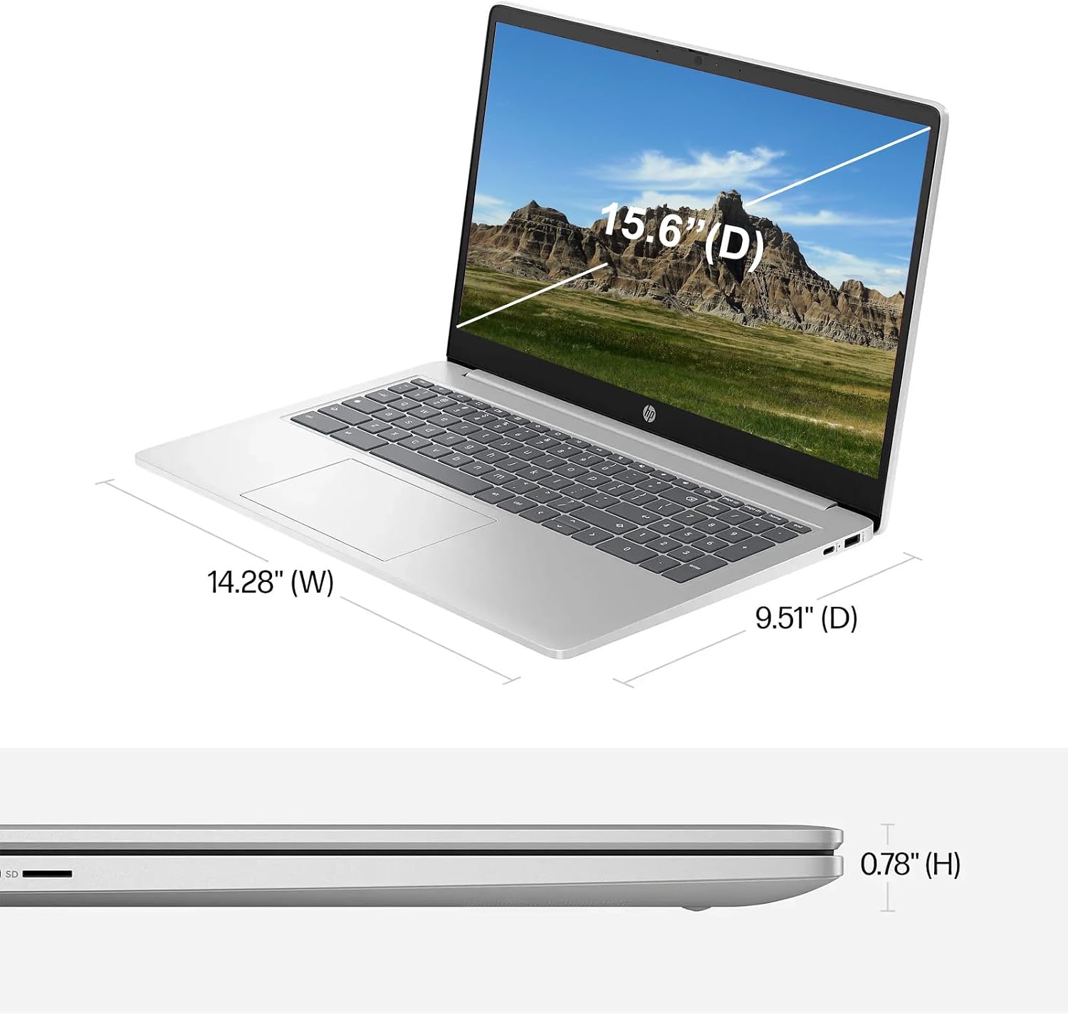HP Chromebook 15.6 inch Laptop, Ultra Light Business Laptop, Intel Processor N200, 8GB LPDDR5 RAM, 64GB eMMC, Intel UHD Graphics, Long Battery Life, HD Webcam, WiFi 6, Chrome OS, Silver