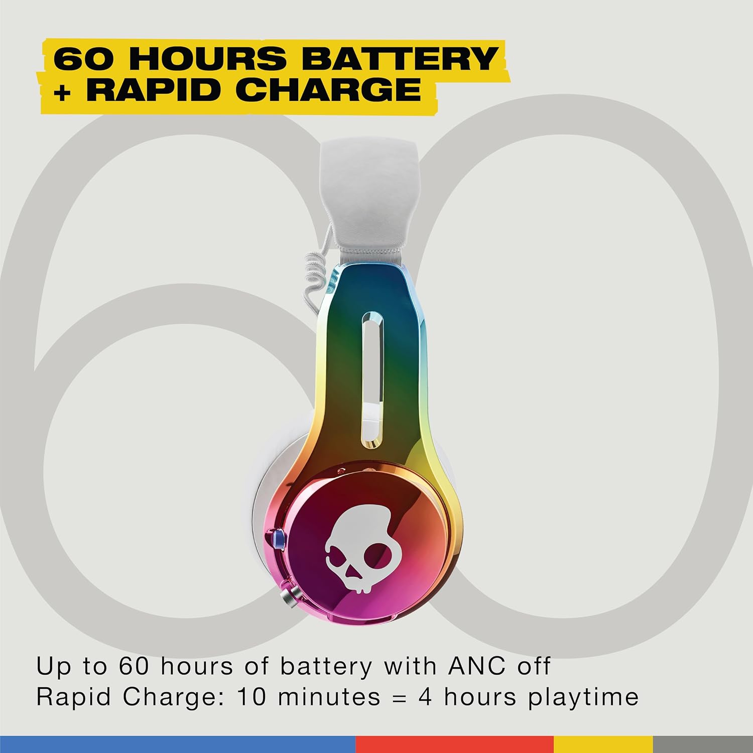 Skullcandy Icon ANC Wireless On-Ear Bluetooth Headphones, Active Noise Cancelling, Up to 60 Hours Battery, Sweat Water Resistant, Foldable and Durable, Microphone - All Love