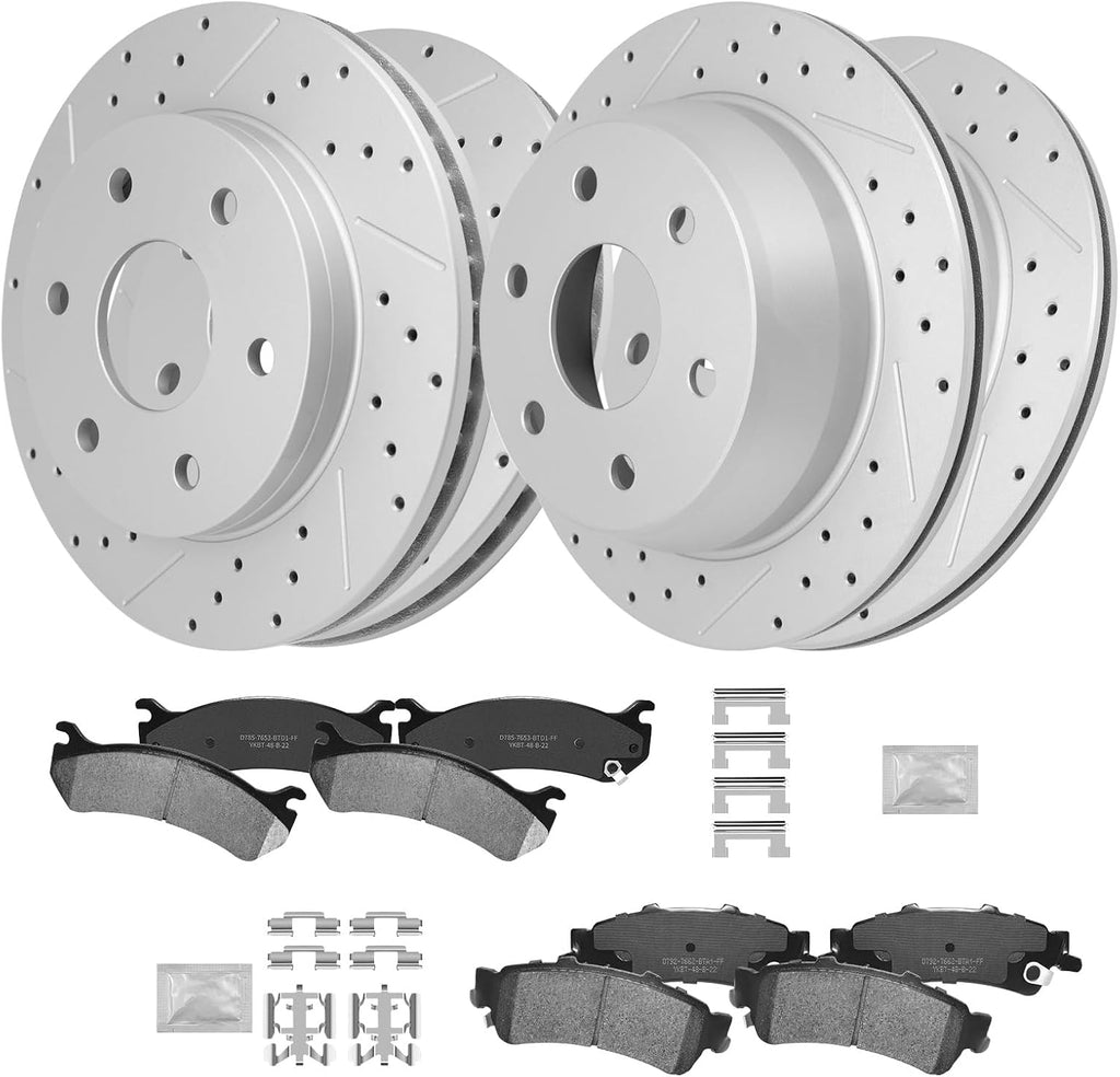 Front and Rear Brake Kit Compatible With Chevy Silverado 1500, GMC Sierra 1500 1999-2006, Tahoe, Yukon 2000-2001, Astro, Safari 2003-2005, 11.99inch & 12.79inch Rotor