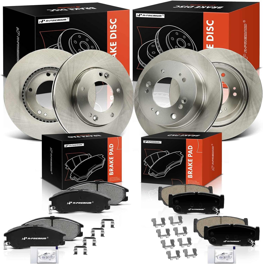 A-Premium Front Vented and Rear Solid Disc Brake Rotors + Ceramic Pads Kit Compatible with Select Kia Models - Sorento 2007 2008 2009, 12-PC Set