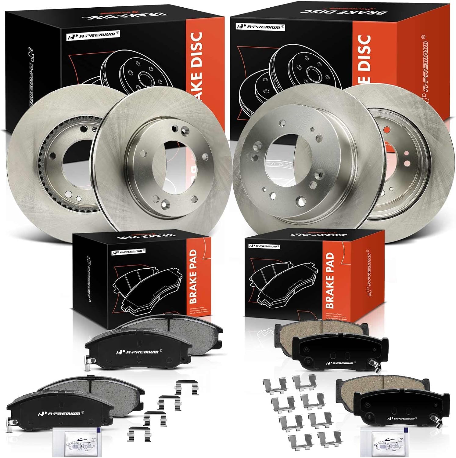 A-Premium Front Vented and Rear Solid Disc Brake Rotors + Ceramic Pads Kit Compatible with Select Kia Models - Sorento 2007 2008 2009, 12-PC Set