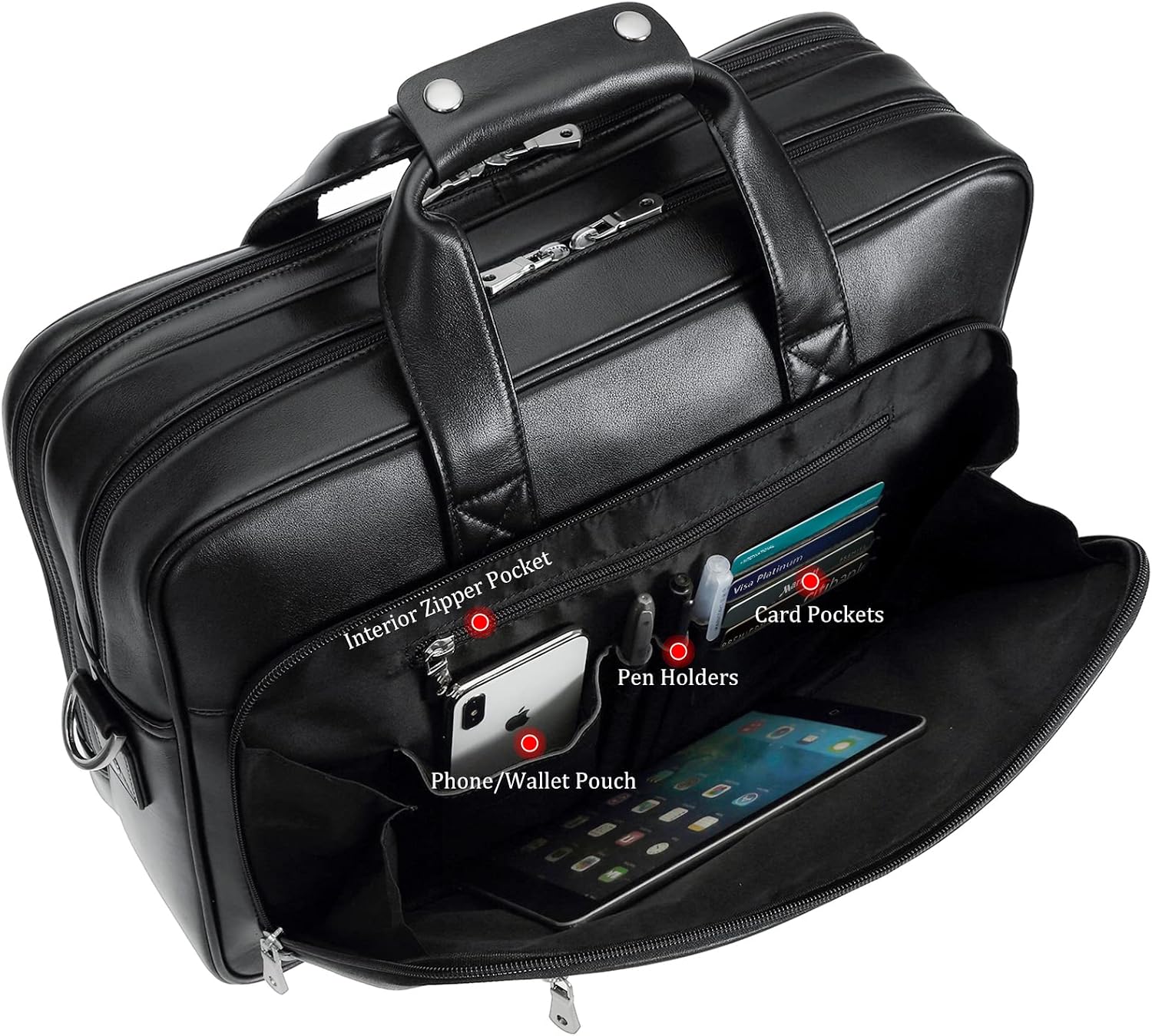 Men's Solid Thick Full Grain Leather 17.3' Laptop Briefcase Classic Messenger Bag Fit Business Travel | Solid, Thick, Full Grain Leather, 17.3', Classic, Fit
