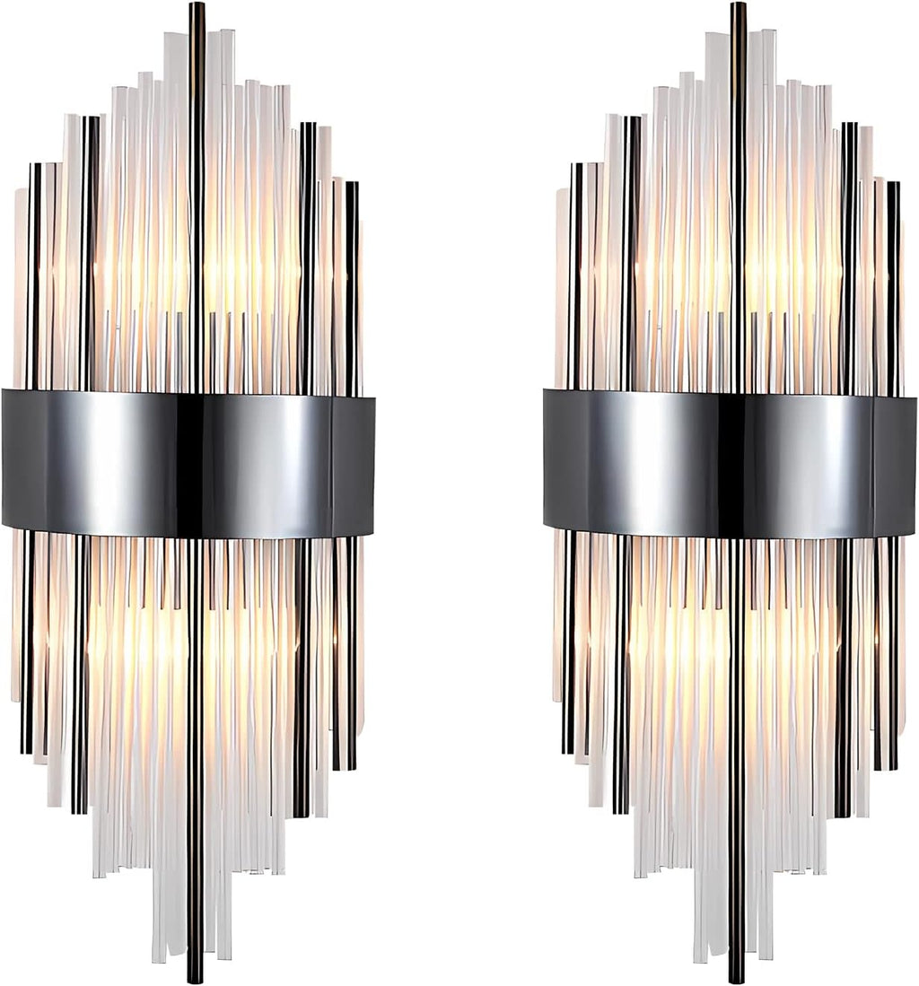BOKT Modern Wall Mount Lamp 2 Light Fixtures Crystal Wall Sconce Lighting, Elegant Wall Sconces with Brass Base for Bedroom Living Room Bathroom Hallway Entryway Hotel Restaurant (2 Pack Black)
