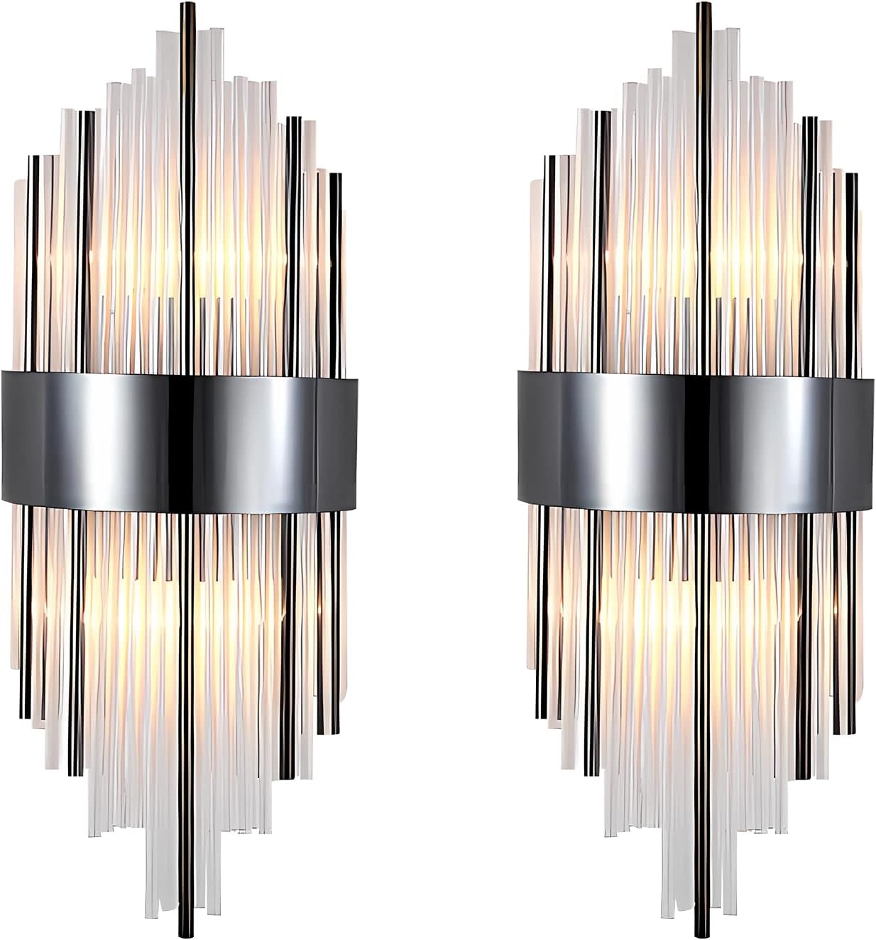 BOKT Modern Wall Mount Lamp 2 Light Fixtures Crystal Wall Sconce Lighting, Elegant Wall Sconces with Brass Base for Bedroom Living Room Bathroom Hallway Entryway Hotel Restaurant (2 Pack Black)