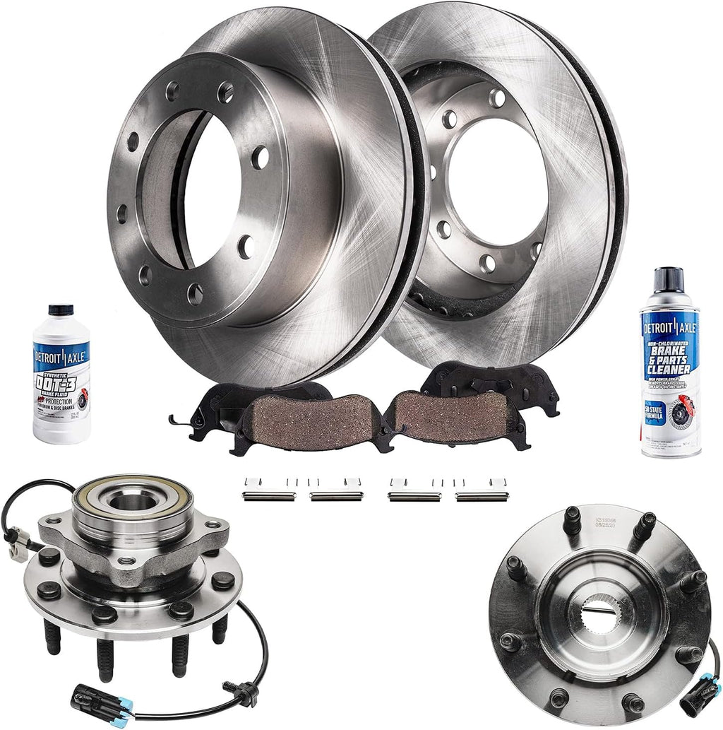 Detroit Axle - 4WD Front Wheel Bearing Hubs Brake Kit for Chevy GMC Avalanche Suburban Yukon XL 2500, Silverado Sierra 1500 2500 HD 3500, Hummer H2, Wheel Bearing Hubs Disc Brake Rotors Brake Pads